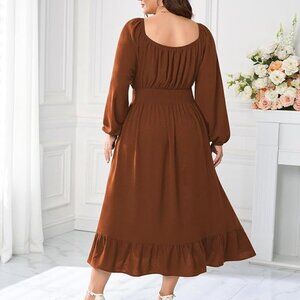 Midi Scoop Neck Dress with Elastic Waist